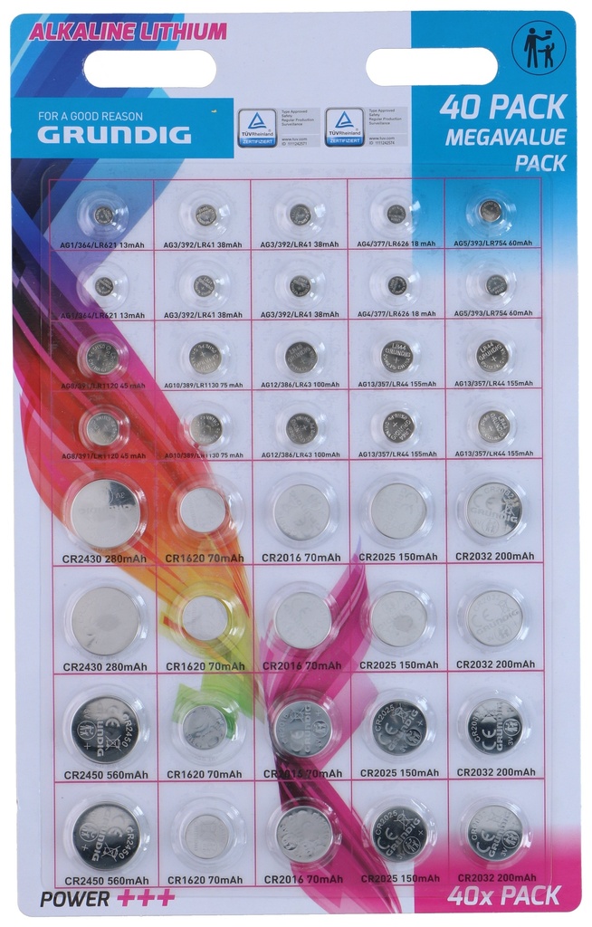 GRUNDIG Alkaline Button Cell Batteries 40-Pack